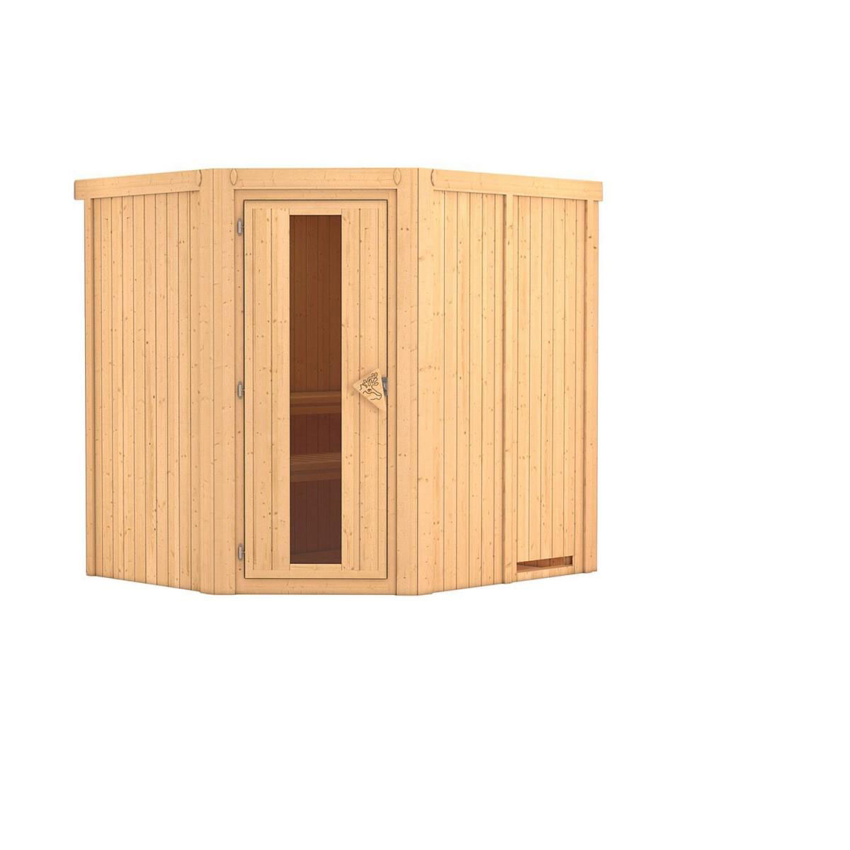Karibu Sauna Lilja Eckeinstieg ohne Ofen kein Kranz Klarglas-Tür Bild 2