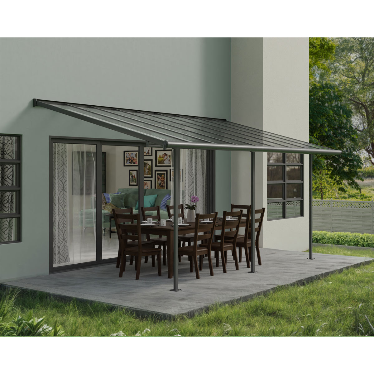 Palram Canopia Sierra Alu Terrassenüberdachung Polycarbonat 3x5,5 m grau