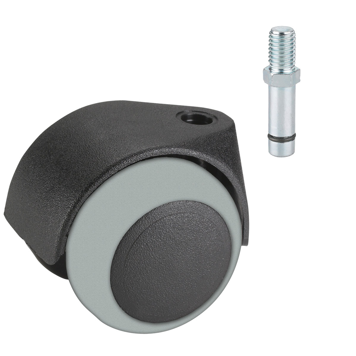 Dörner + Helmer Doppelrolle für empfindliche Böden mit Gewindestift M8 x 15 x 50 mm