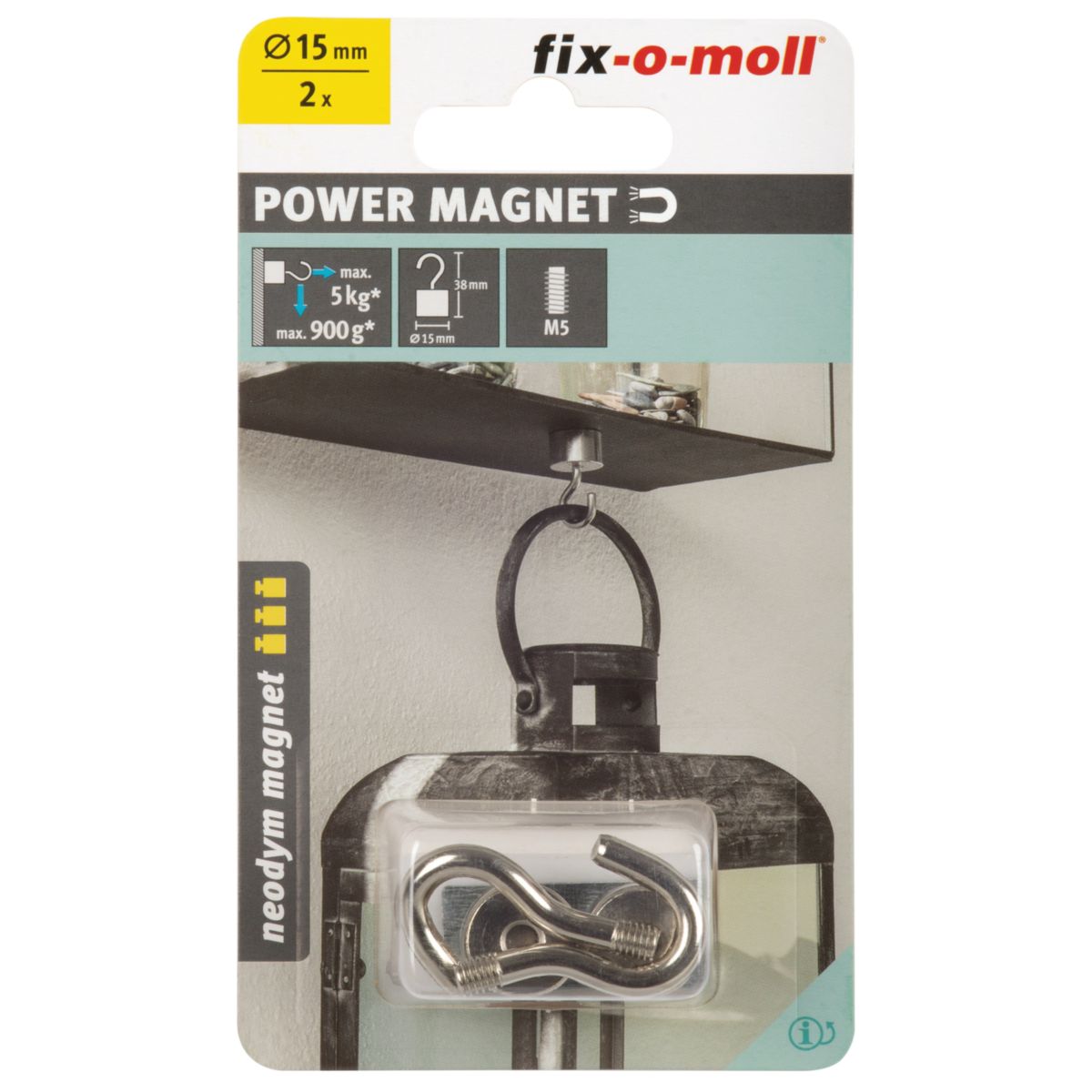 Topfmagnet Neodym mit Schraubhaken M5 Ø 15 x 38 mm, silber Bild 2