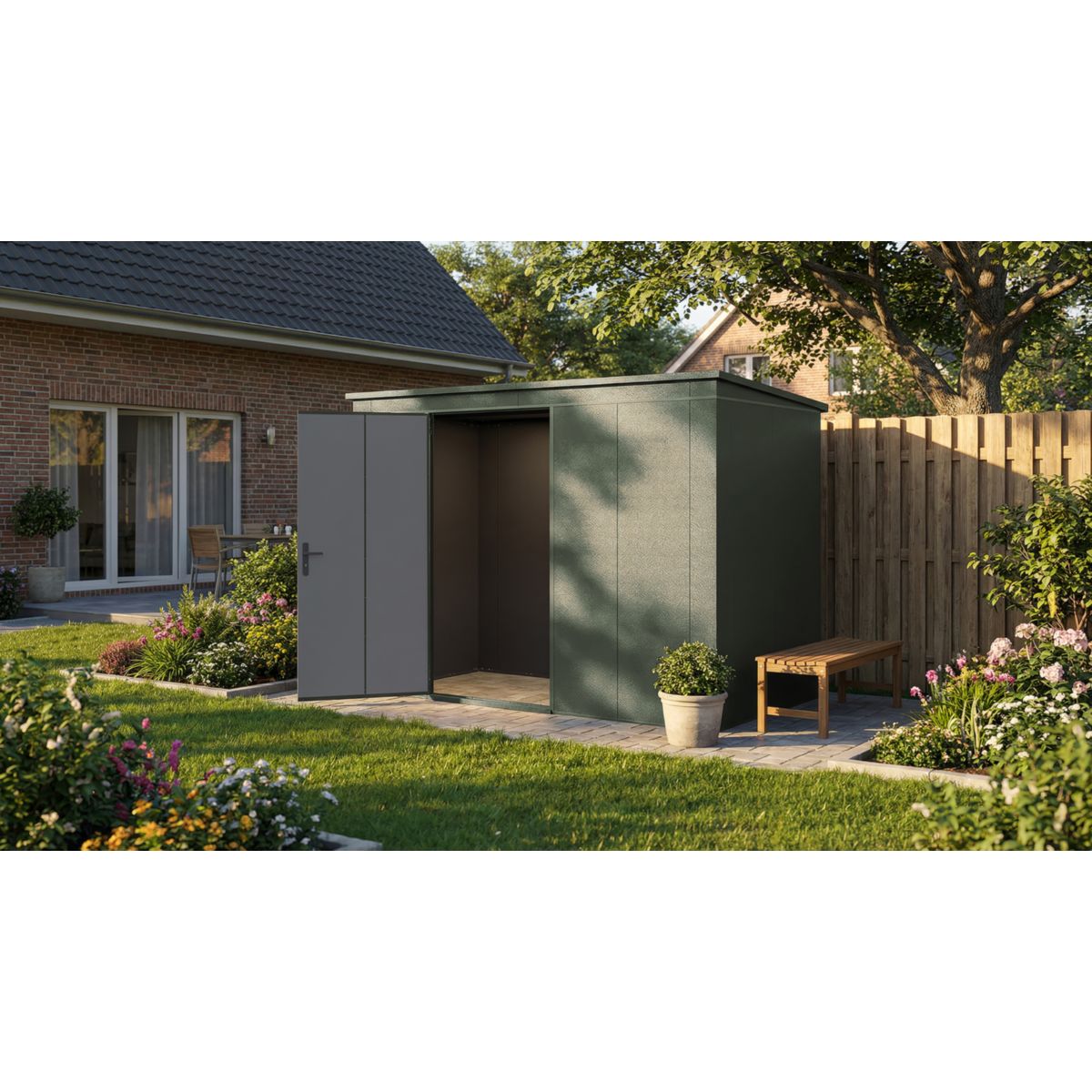 Weka Metall-Gerätehaus Gary, 0,7mm, 292 x 148, grün