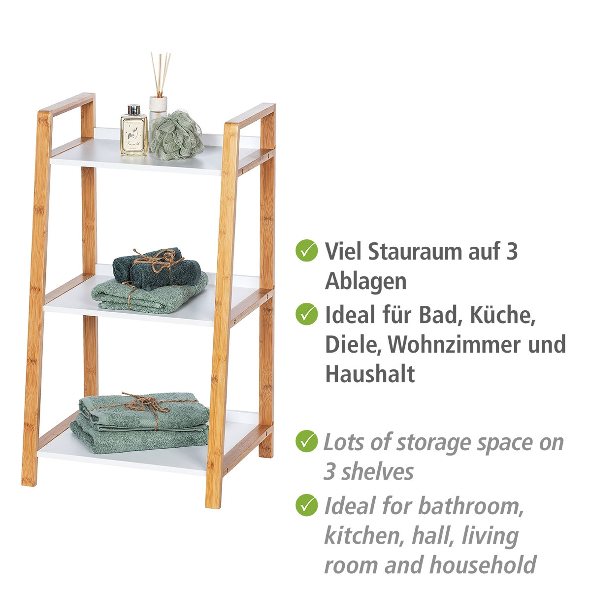 Wenko  Regal Finja aus Bambus mit 3 Etagen 43 x 76 x 36 cm Bild 2