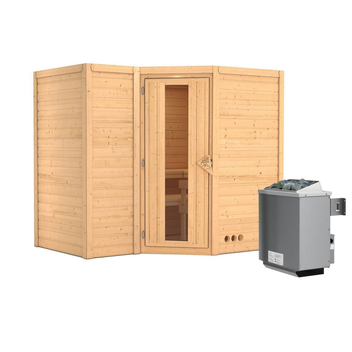 Karibu Sahib 2 Eckeinstieg 9 kW Ofen integr Strg ohne Kranz Tür gedämmt Bild 2