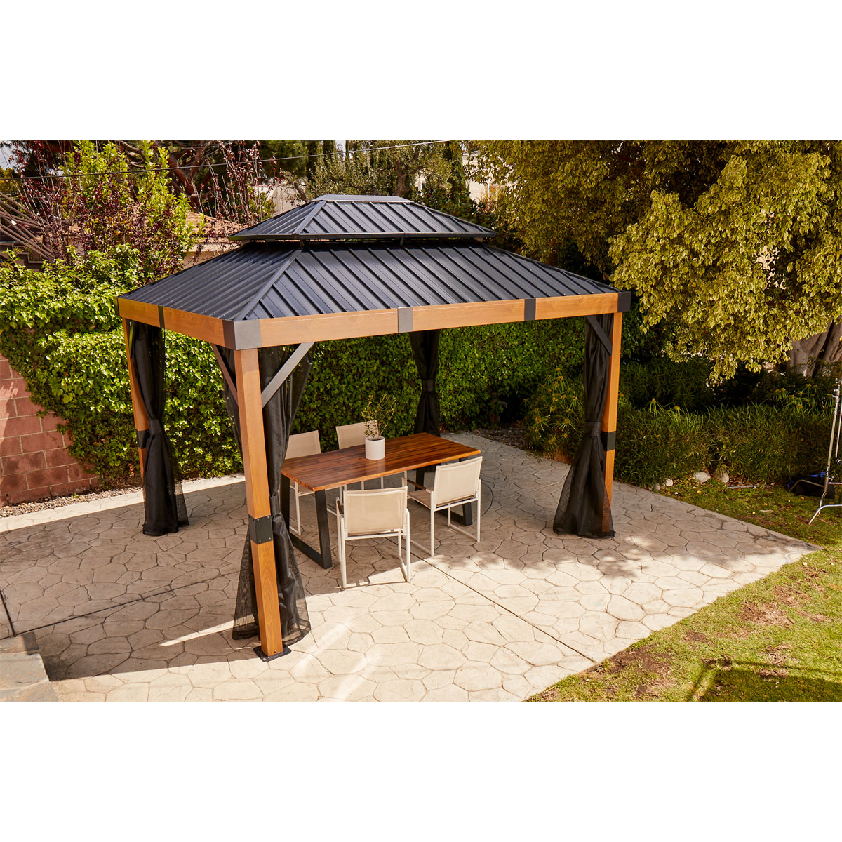 Sojag Pavillon Fontana 1012 inkl. Moskitonetz 298x364,3x310cm Holzoptik Bild 2