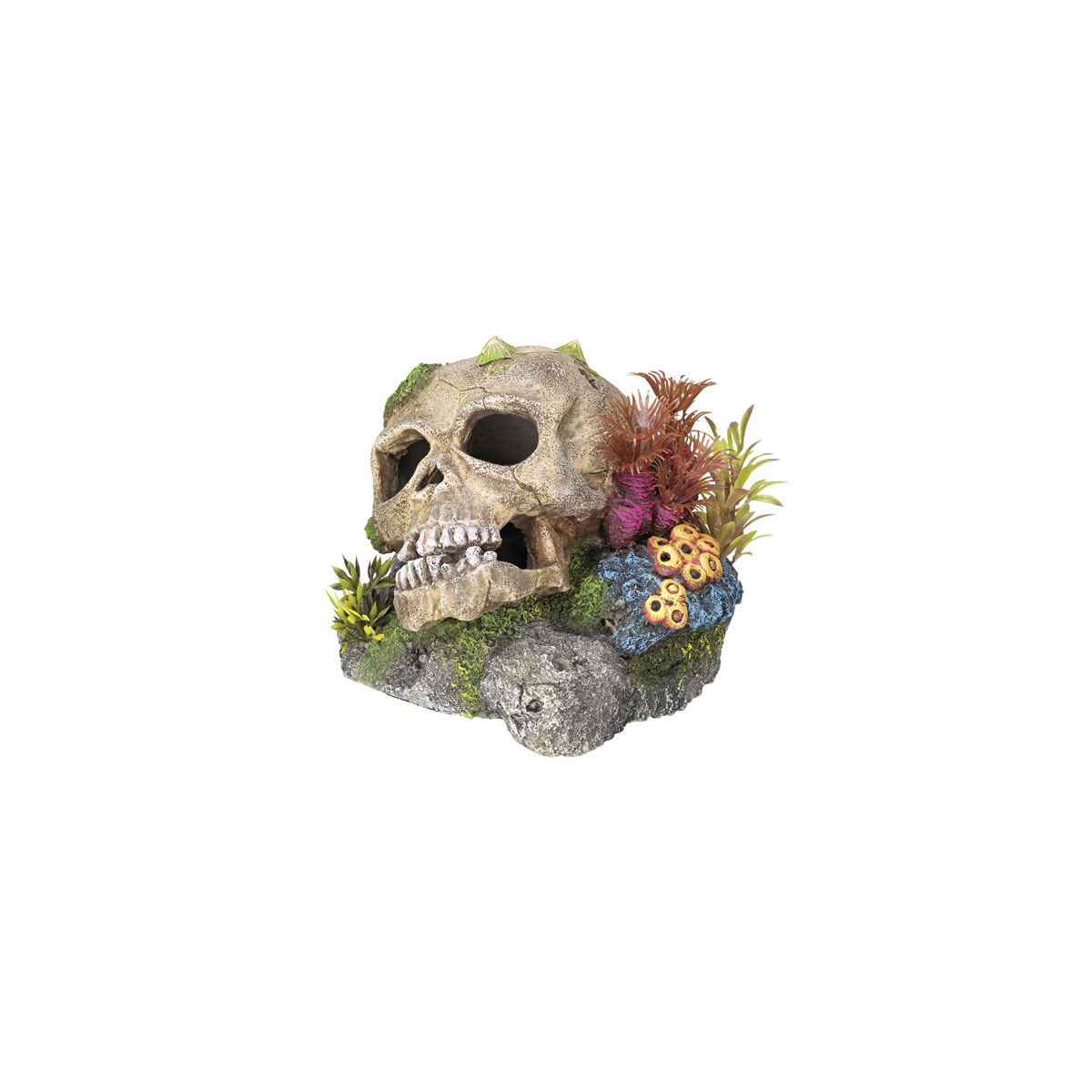 Aqua Ornaments Totenkopf mit Pflanzen 13,5 x 13,5 x 10,5 cm
