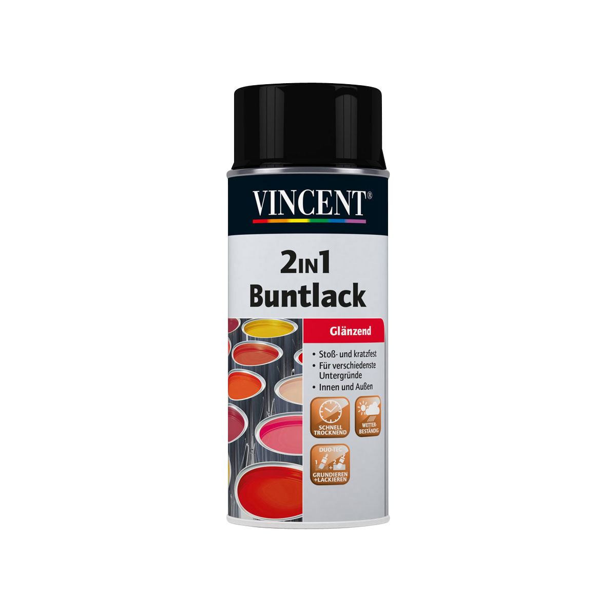 Vincent 2in1 Buntsprühlack tiefschwarz glänzend 150 ml
