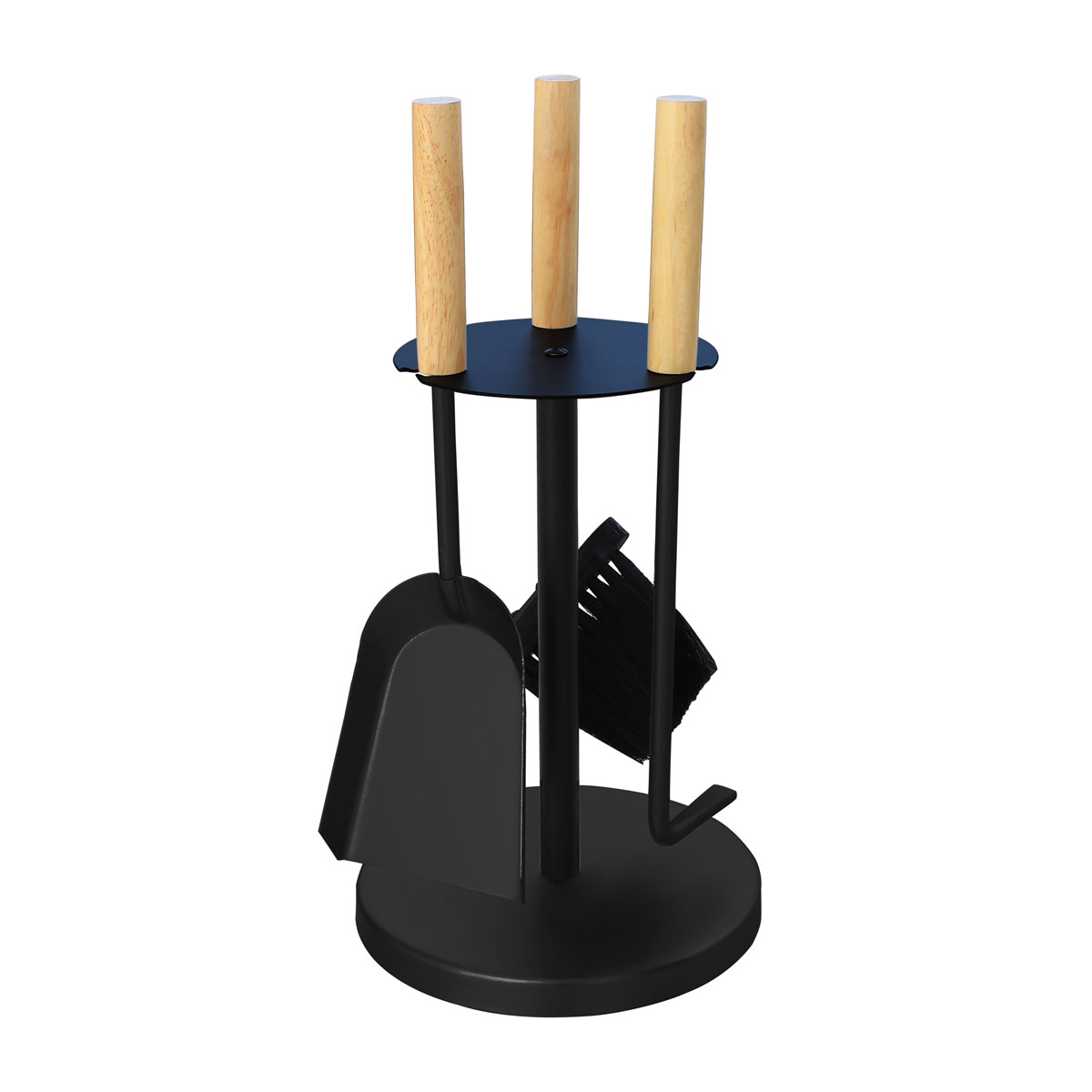 MyFireTool Kaminofenbesteck 3tlg., Farbe: Schwarz, Pulverbeschichtet, Holzgriffe