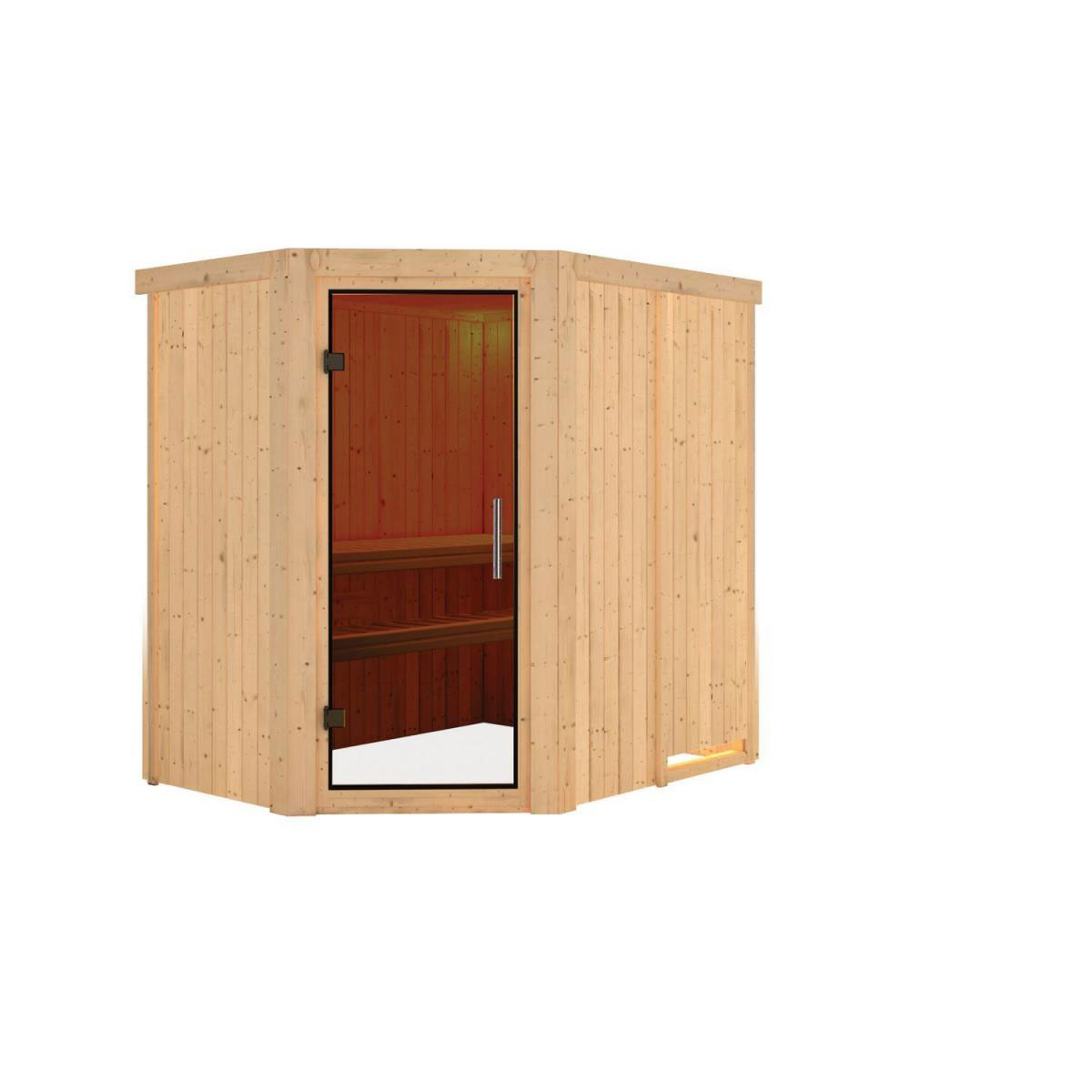 Karibu Sauna Saja Eckeinstieg ohne Ofen kein Kranz Energiespartür Bild 2