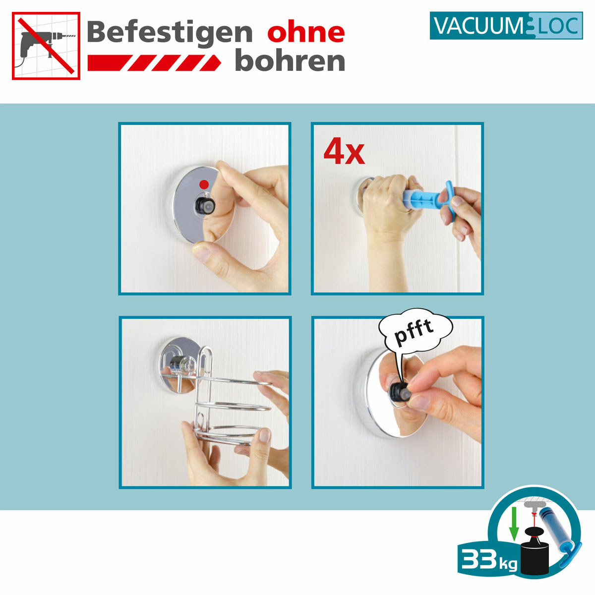 Wenko  Vacuum-Loc Haken 4er Set Befestigung ohne bohren Bild 5