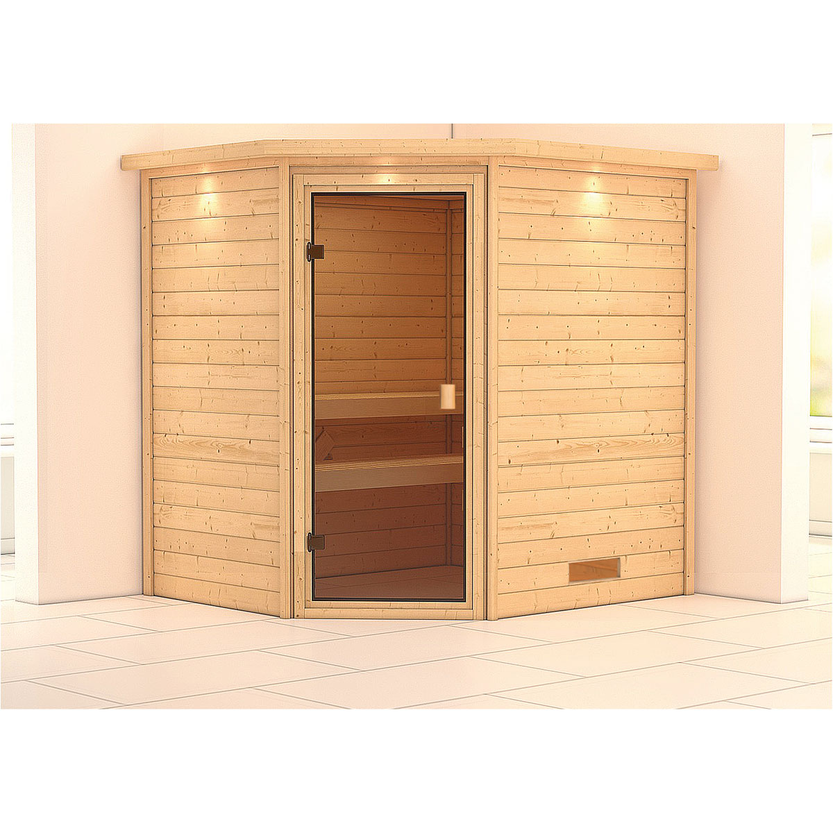 Karibu Sauna Elea mit Kranz naturbelassen ohne Ofen Bild 1