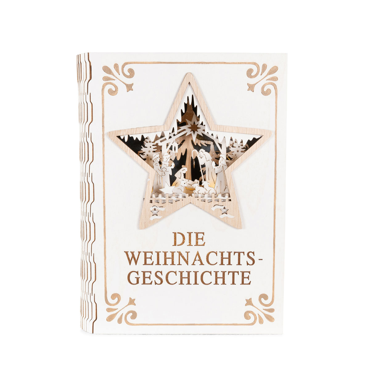 Deko-Buch mit 9 LED und Timer Batterien 2 x AAA exklusiv Holz 17x 5 x 22,5 cm