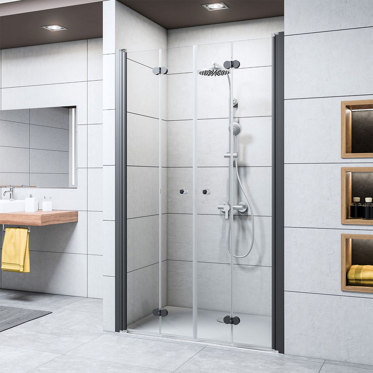 Breuer  Seitenwand Elana 8 für Drehfalttür und Drehtür, Anschlag rechts, alu chromeffekt, Klarglas, 800 mm