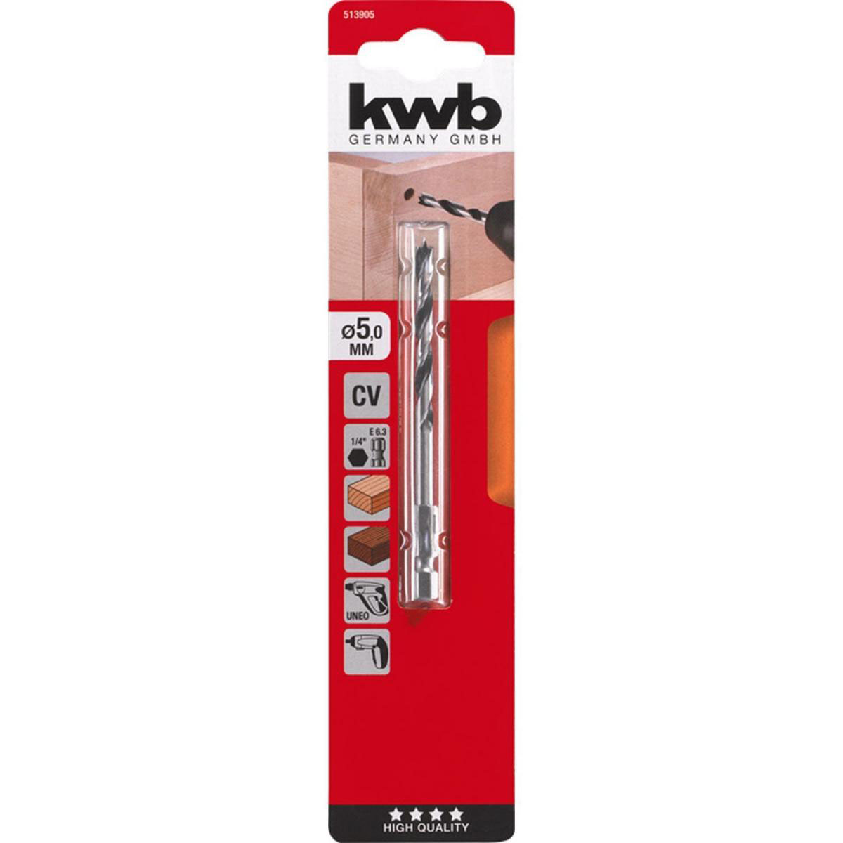 kwb  Holzspiralbohrer mit Sechskantaufnahme 1/4" Durchmesser 5 mm Bild 2