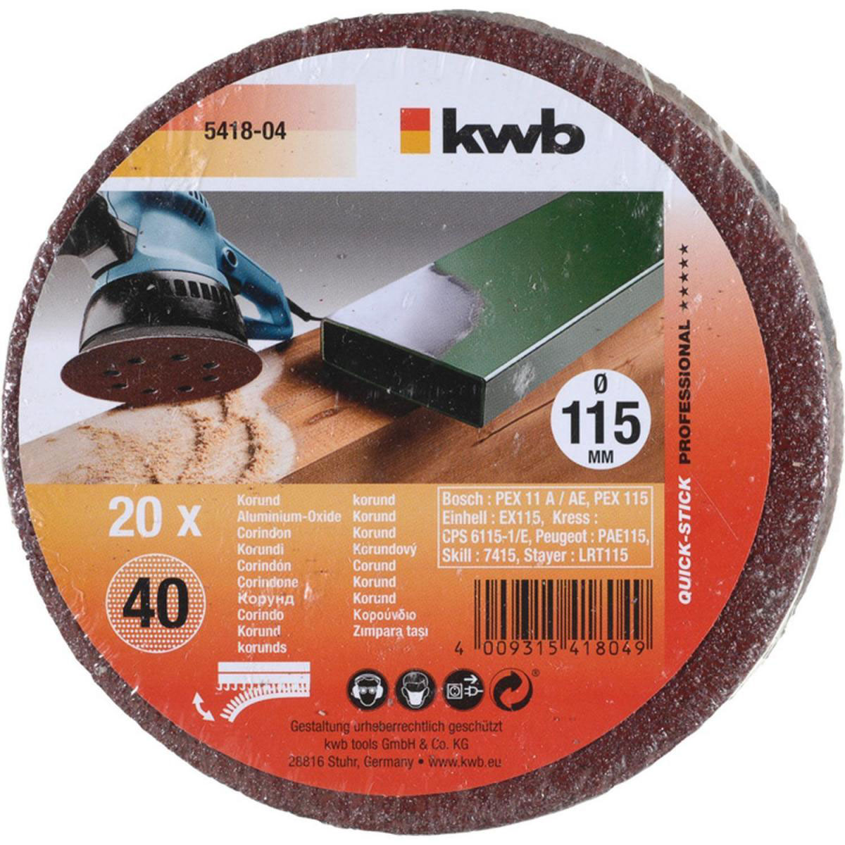 kwb  Schleifscheiben Quick-Stick Holz und Metall Durchmesser 115 mm K40 Bild 2