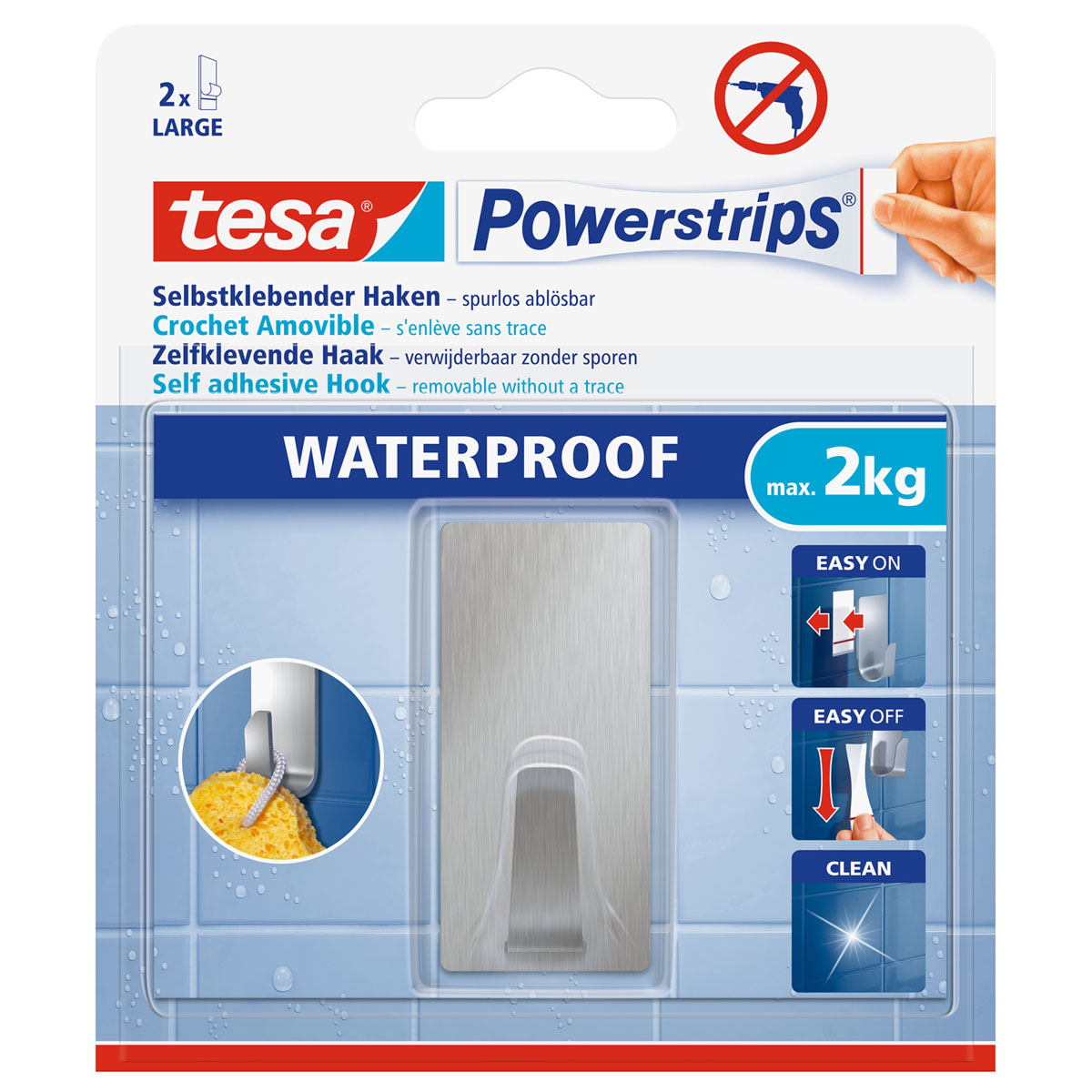 Tesa Powerstrips Waterproof Haken Large Metall rechteckig Bild 1