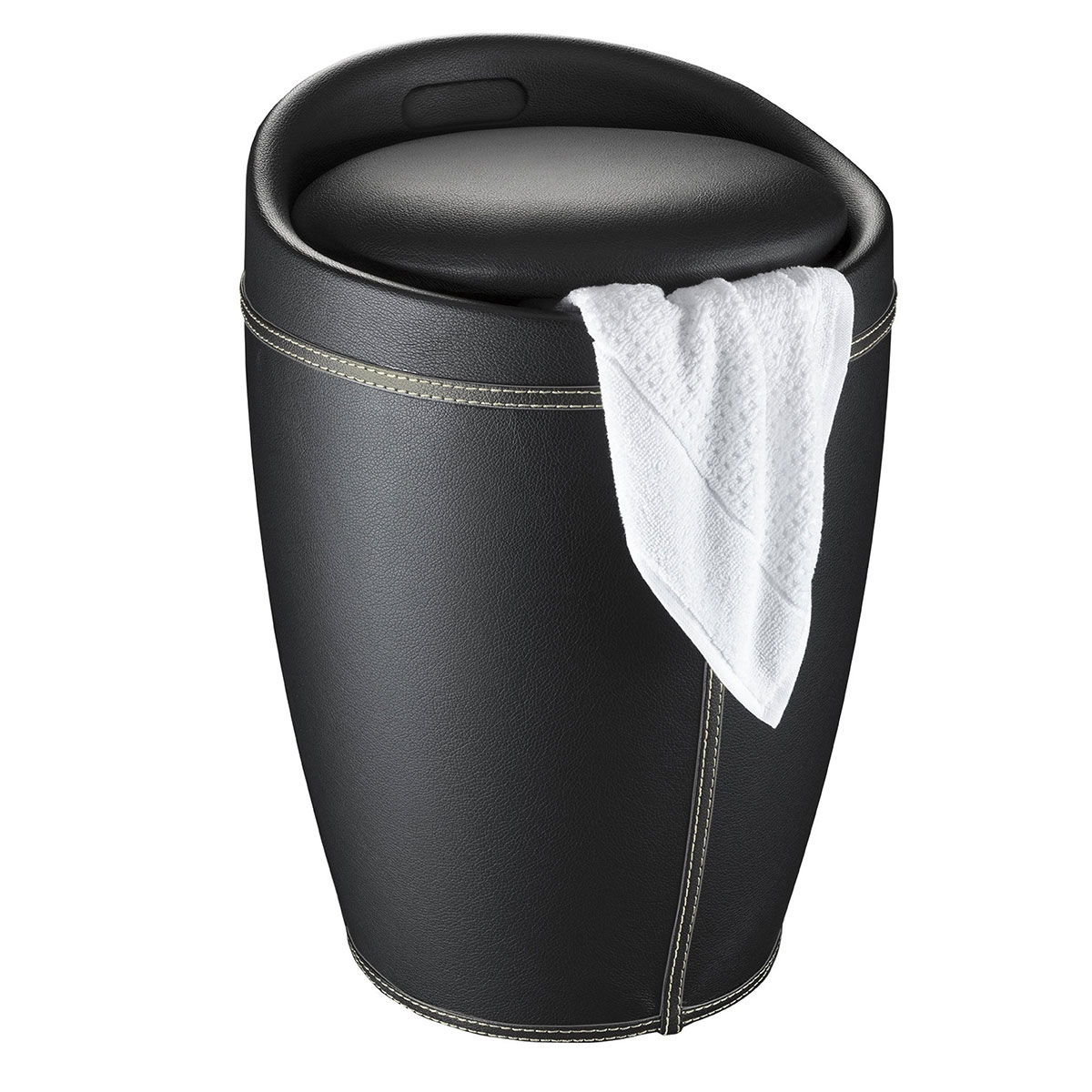 Wenko  Hocker Candy Black in Lederoptik mit Wäschesack Badhocker mit abnehmbarem Wäschesammler