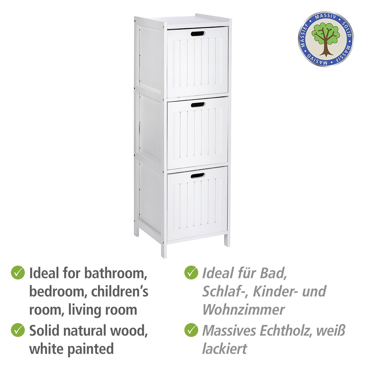 Wenko  Regal Oslo 3 Schubladen Echtholz Badregal Bild 3