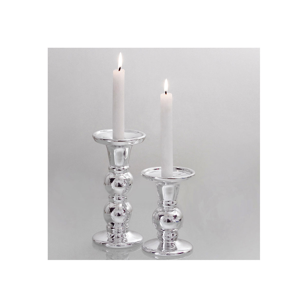 Kerzenhalter Keramik silber Spiegelglanz 9 x 13 cm