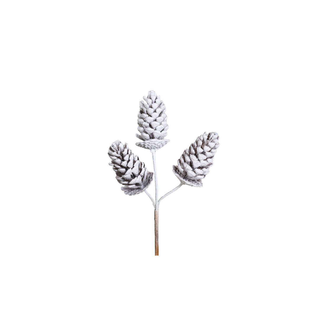 Zapfen Pick mit 3 Zapfen 30 cm weiß beschneit und beglittert