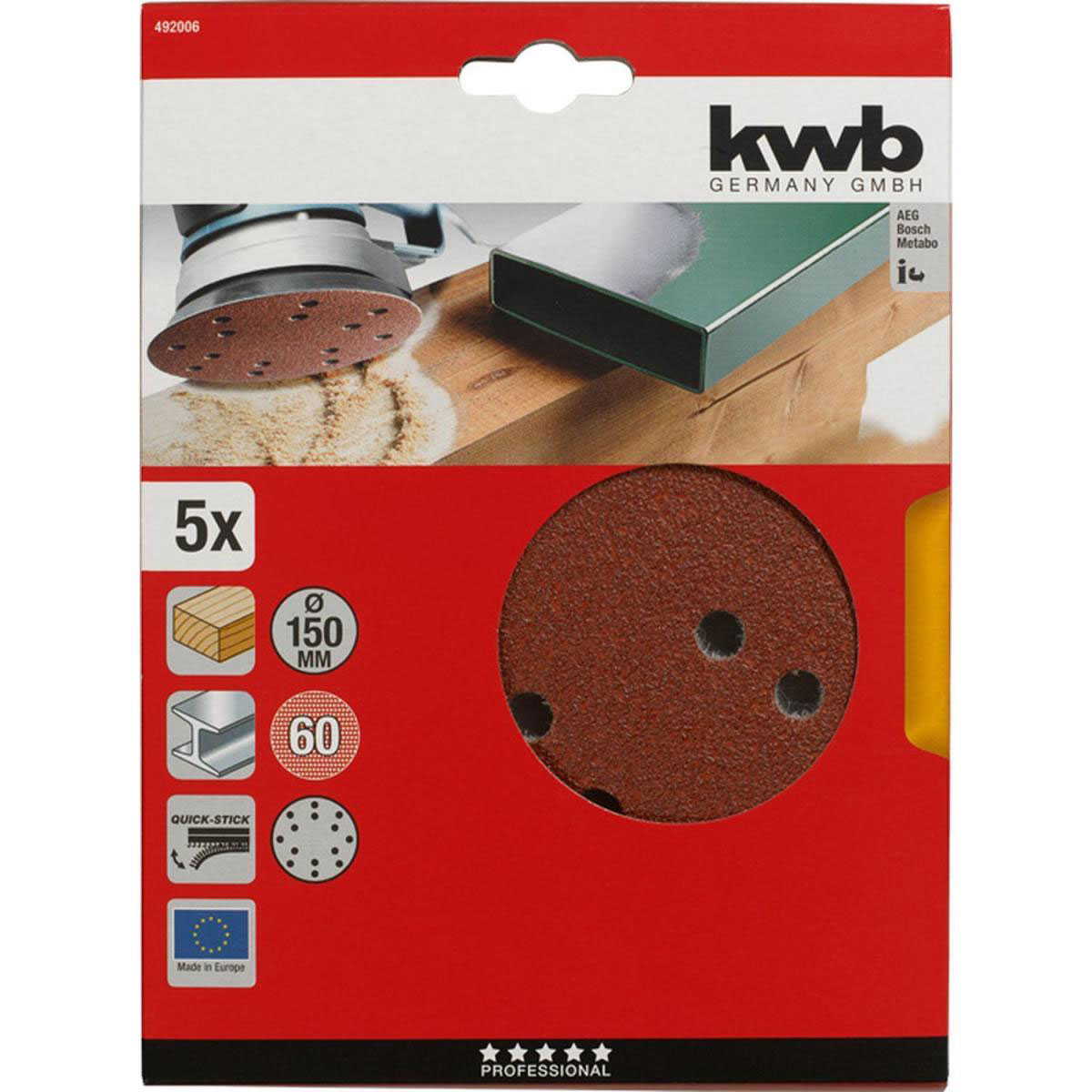 kwb  Schleifscheiben Quick-Stick Holz und Metall Durchmesser 150 mm K60 5 Stück Bild 2