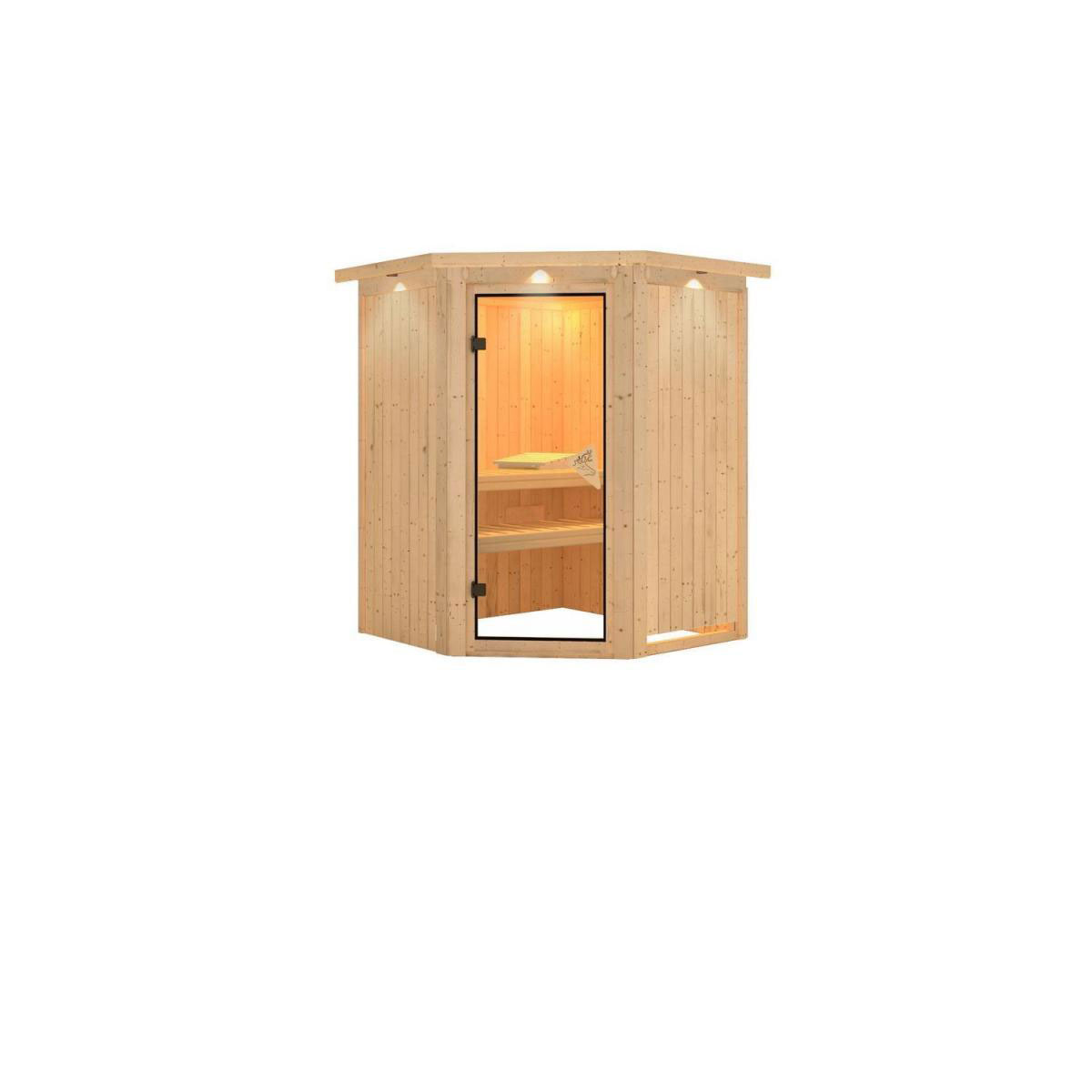 Karibu Systemsauna Nanja 68 mm ohne Ofen mit Kranz Bild 2