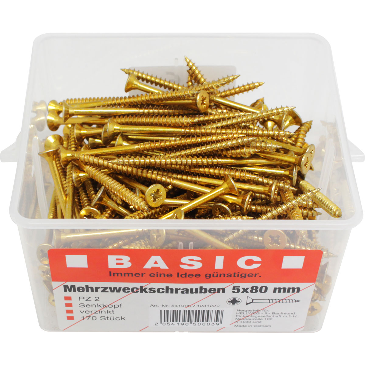 Basic Mehrzweckschrauben 5,0 x 80 mm 170 Stück im Eimer Bild 1