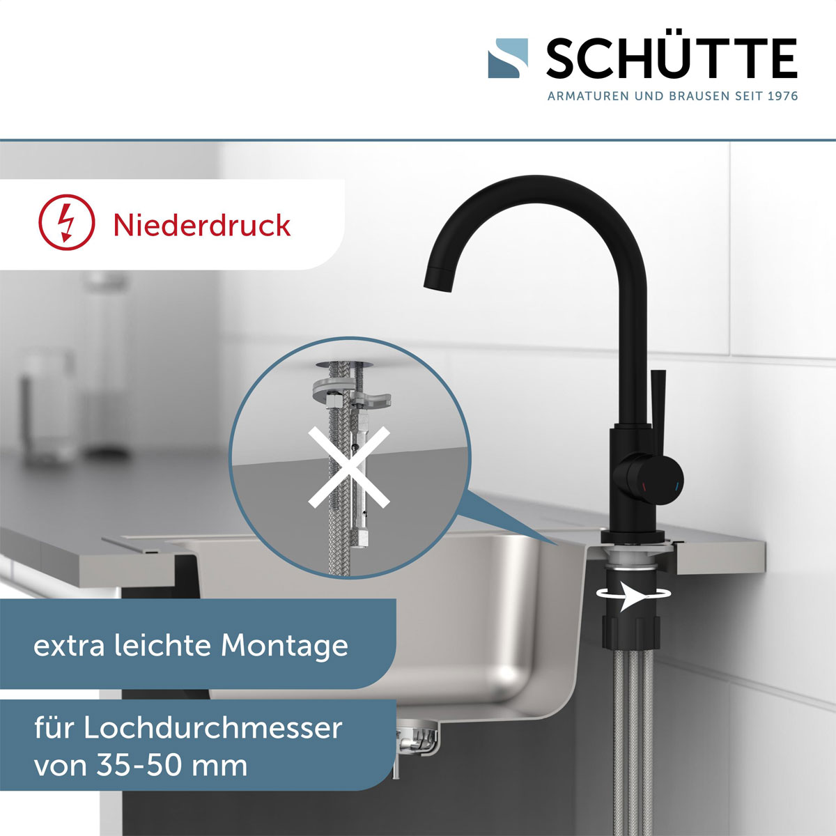 Schütte Spültischarmatur Cornwall Niederdruck schwarz matt Bild 8