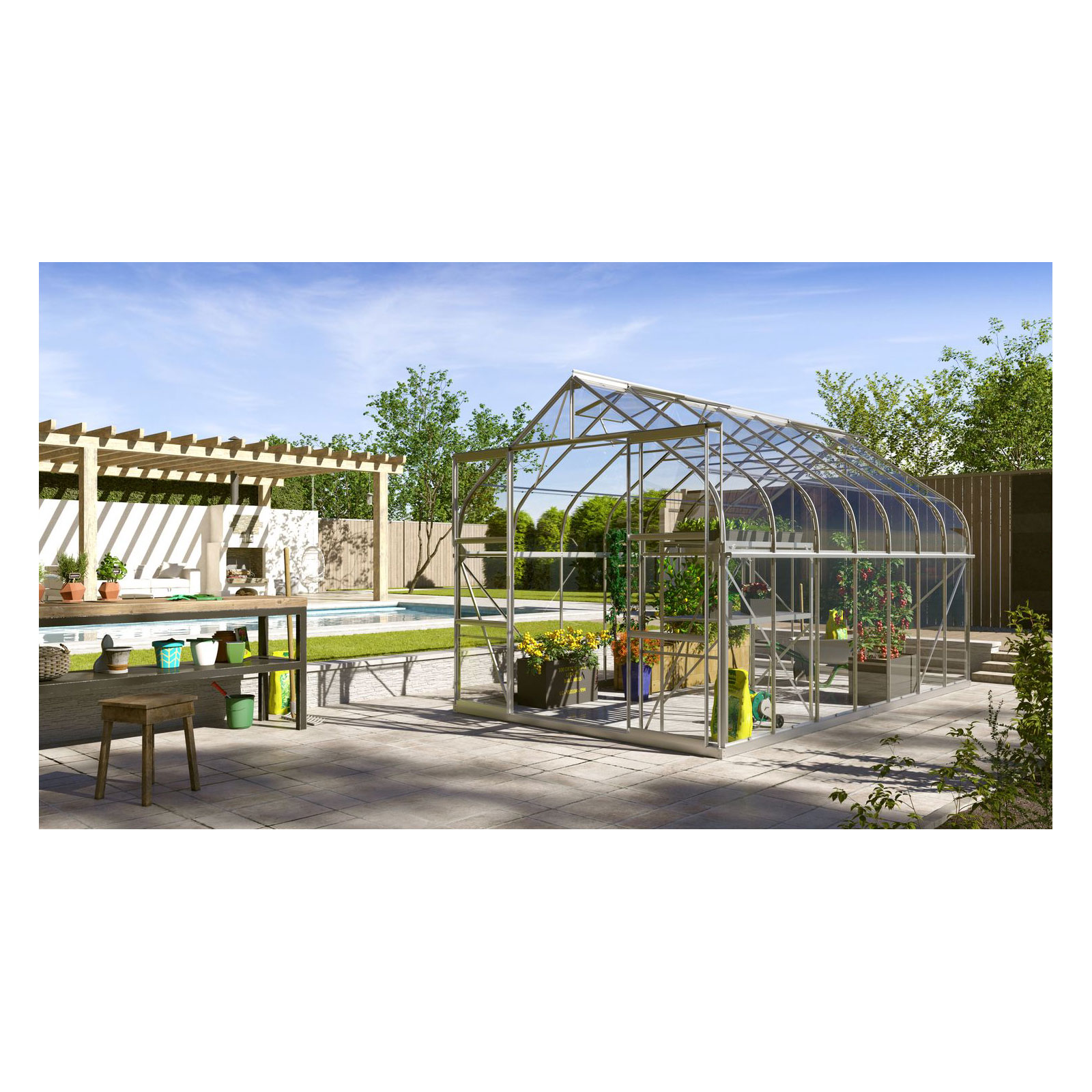 Vitavia Gewächshaus Dione 11500 11,5m² 3 mm Einscheibensicherheitsglas silber