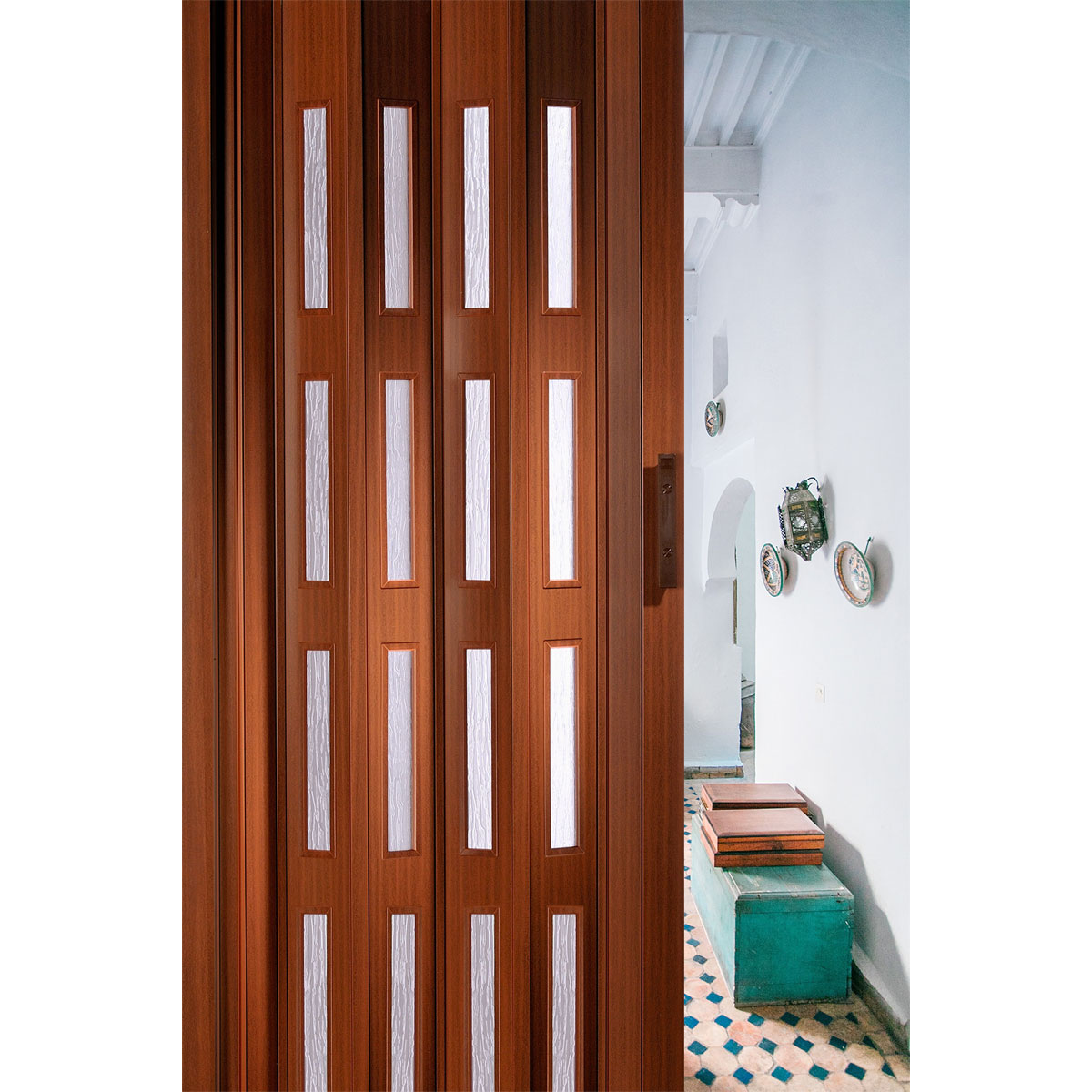 FORTE Kunststoff-Falttür Luciana B 88,5 x H 202 cm Mahagoni 4 Fenster Bild 2