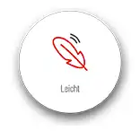 Ein Federsymbol mit dem Text "Leicht" darunter.
