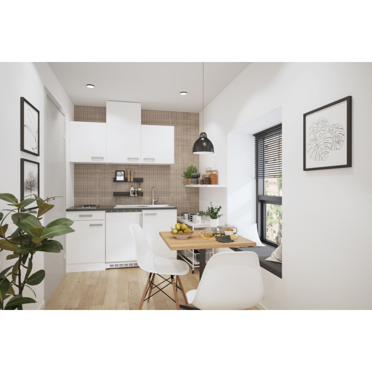 optifit Miniküche Oslo214 150 x 226,8 x 60 cm Feinstruktur Weiß Anthrazit Matt Bild 3