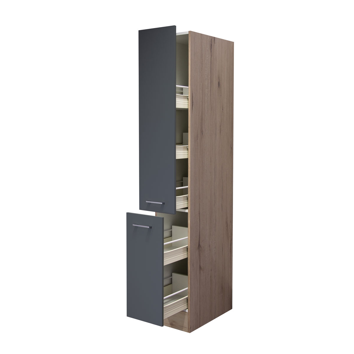 Flex-Well Küchen-Apothekerschrank „Tiago“, 30x200x57,1 cm, basaltgrau/ San Remo Eiche