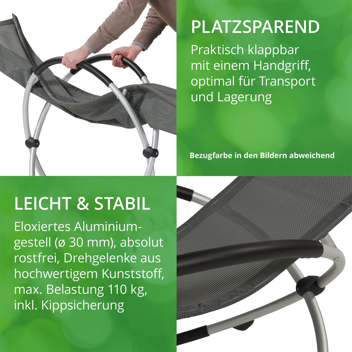 Leco Klappbare Gartenliege ergonomisch geformte Liegefläche Natur Bild 4