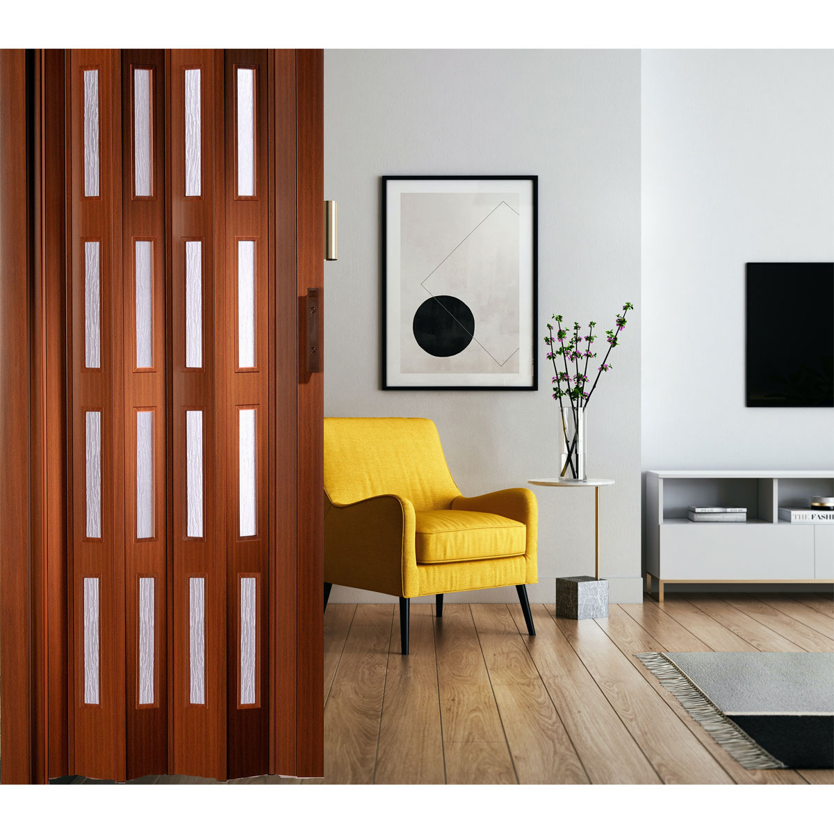 FORTE Kunststoff-Falttür Luciana B 88,5 x H 202 cm Mahagoni 4 Fenster Bild 3