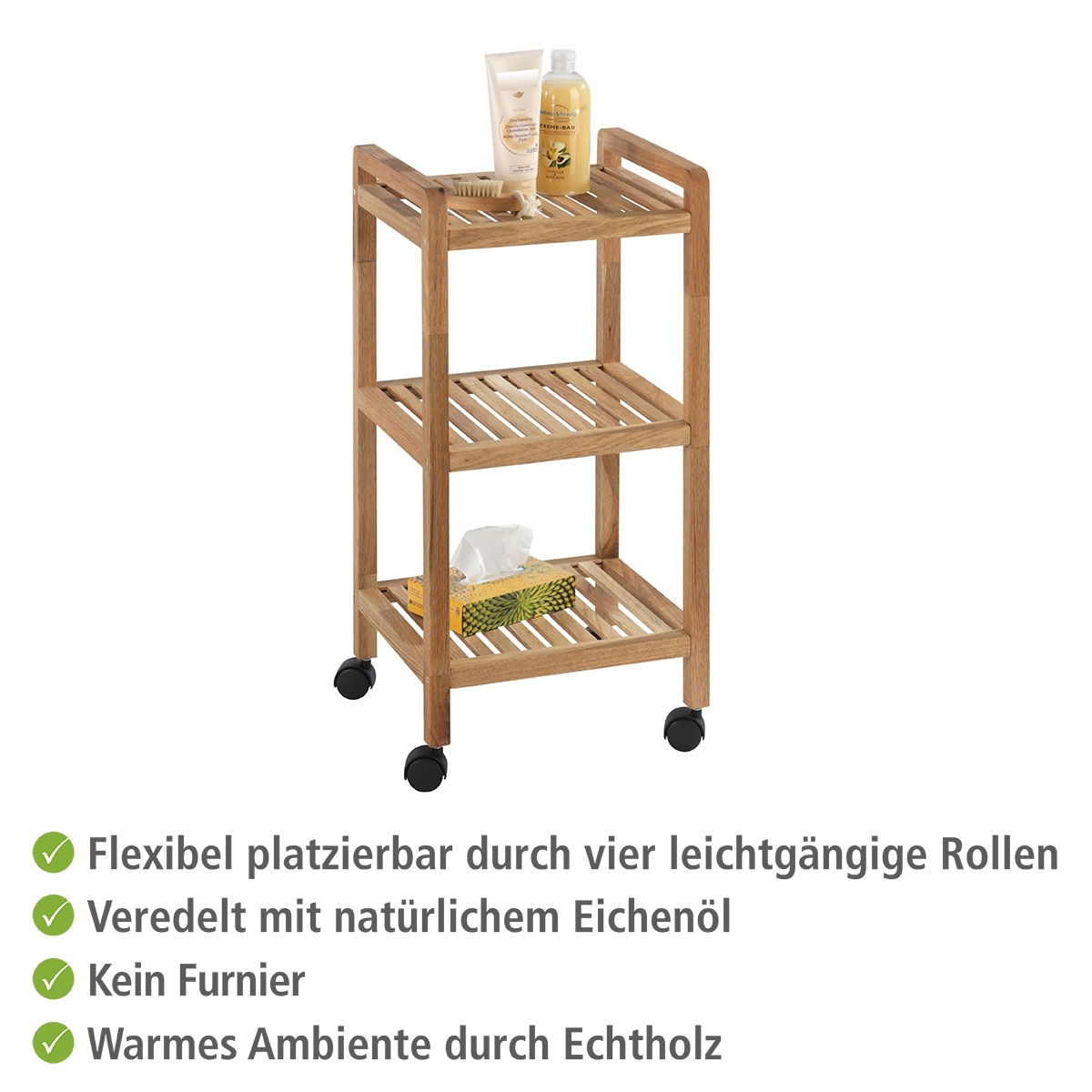 Wenko  Rollregal Norway aus Walnussholz mit 3 Böden massiv Bild 3