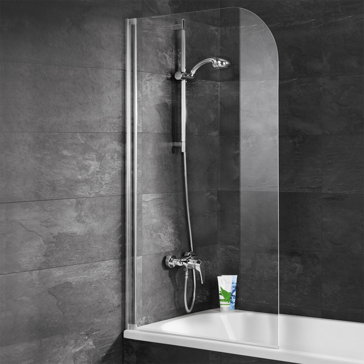 Schulte Badewannenfaltwand Komfort 140 x 80 cm Echtglas weiß