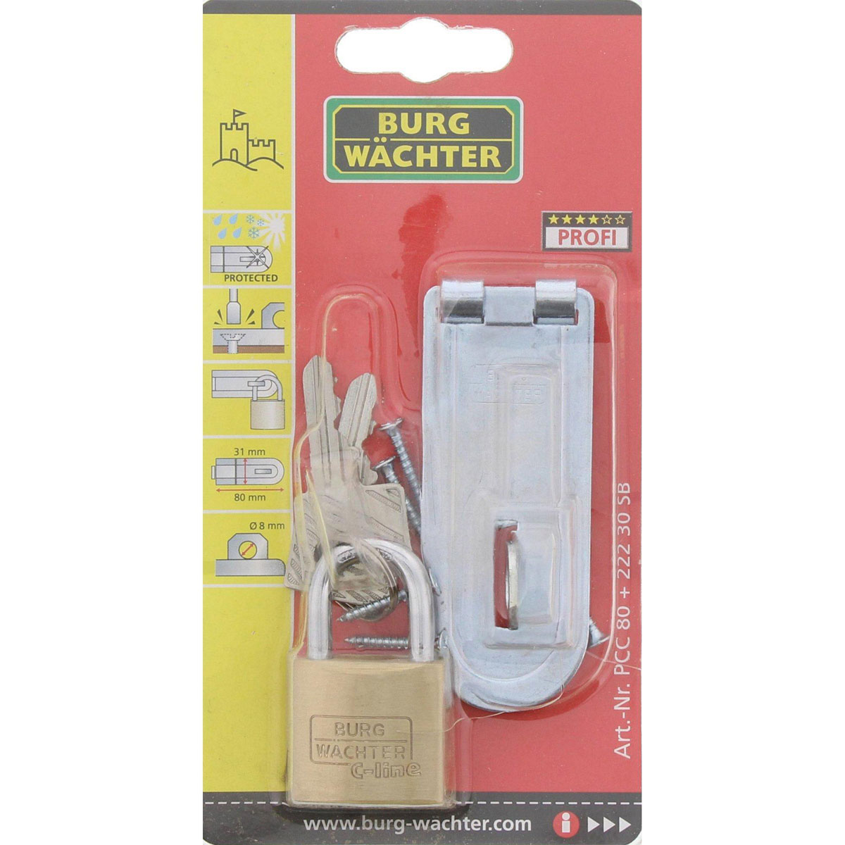 Burg Wächter Schloss-Set 222/30 mit Ãœberfalle PCC 80