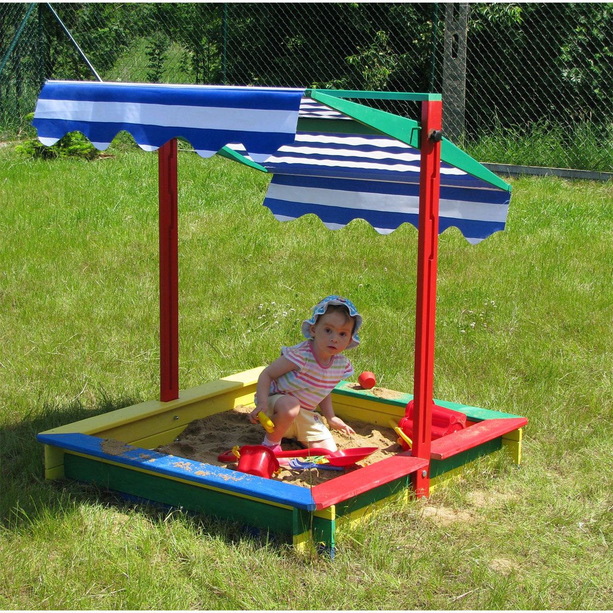 dobar Sandkasten mit Deckel 120 x 120 x 120 cm mehrfarbig Bild 4