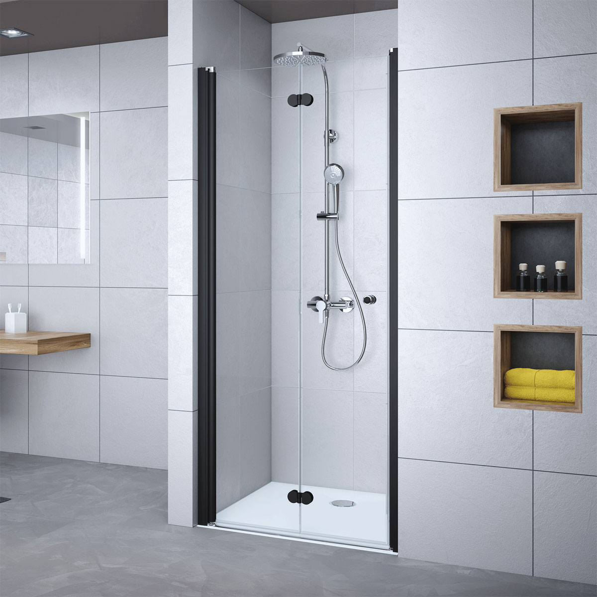 Breuer  Drehfalttür Elana Komfort 2-teilig für Nische Anschlag links schwarz matt Bella C 750 mm