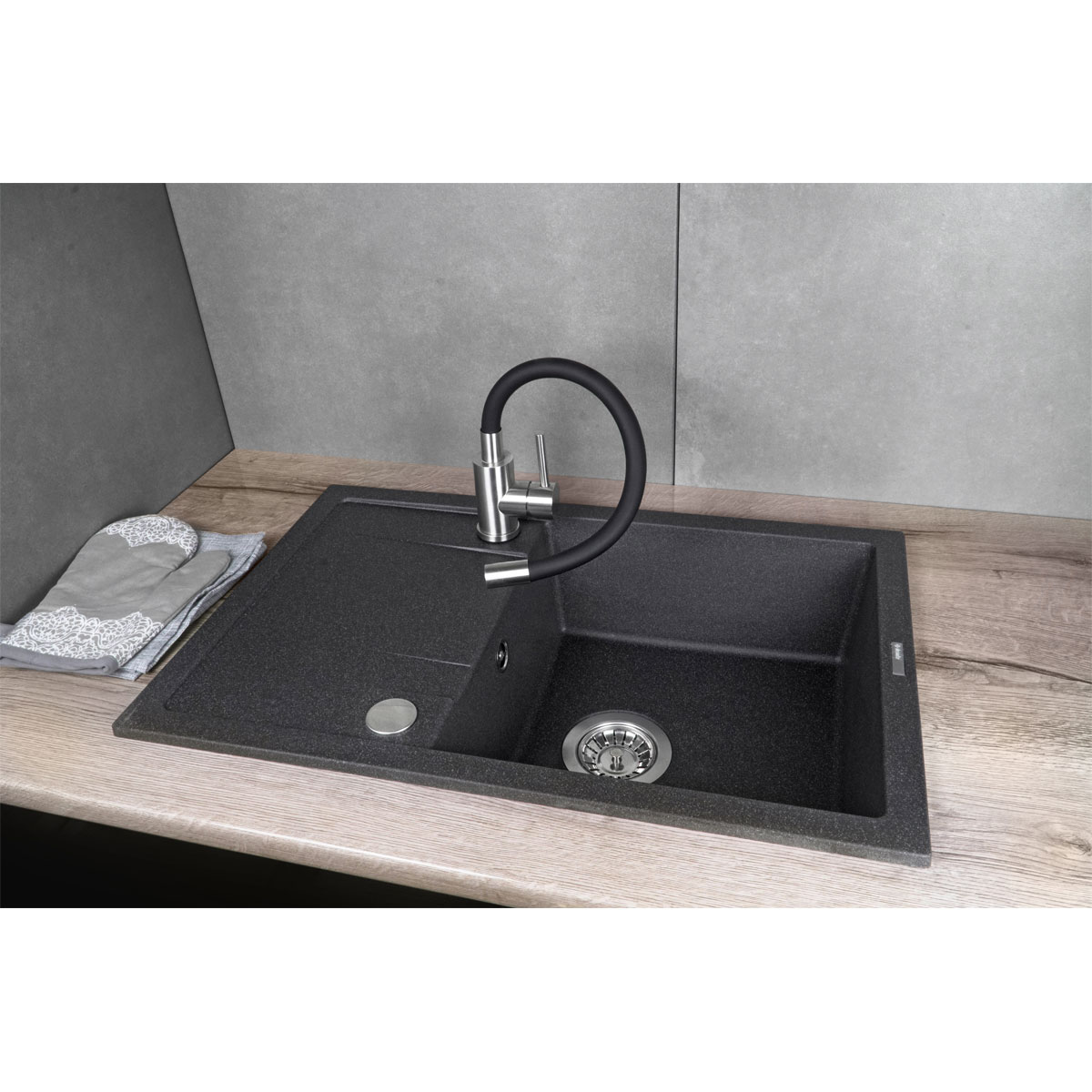 deante  Spültischarmatur LUNO Edelstahl/ schwarz Bild 4