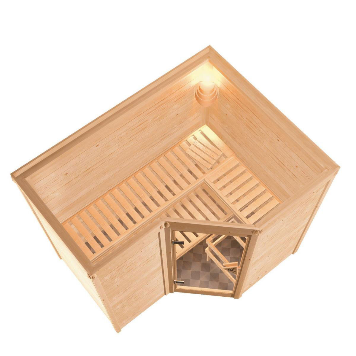 Karibu Massivholzsauna Sahib 2 40 mm 9 kW Ofen externe Strg modern ohne Dachkranz Bild 3