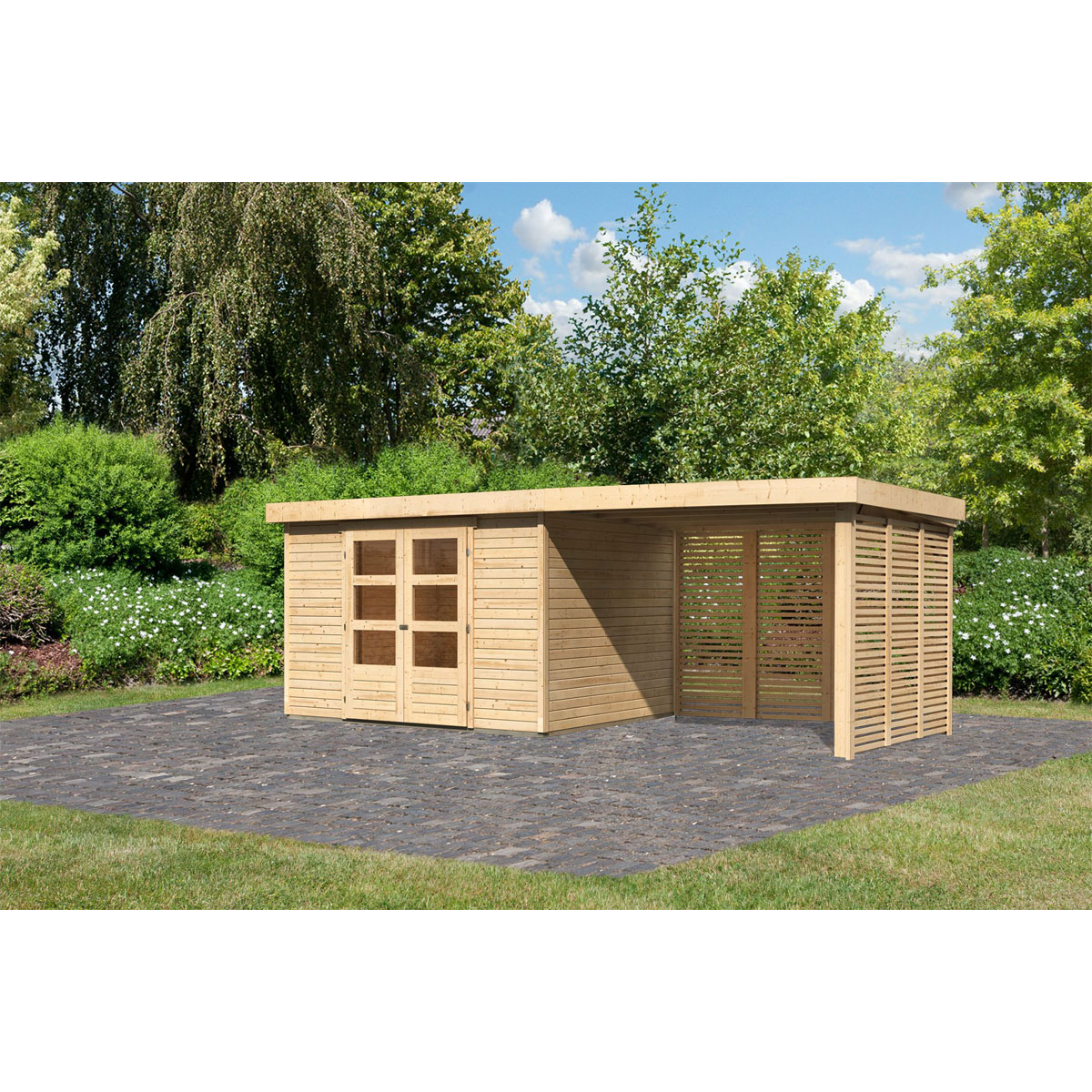 Karibu BBH Askola 5 Set mit Anbaudach naturbelassen