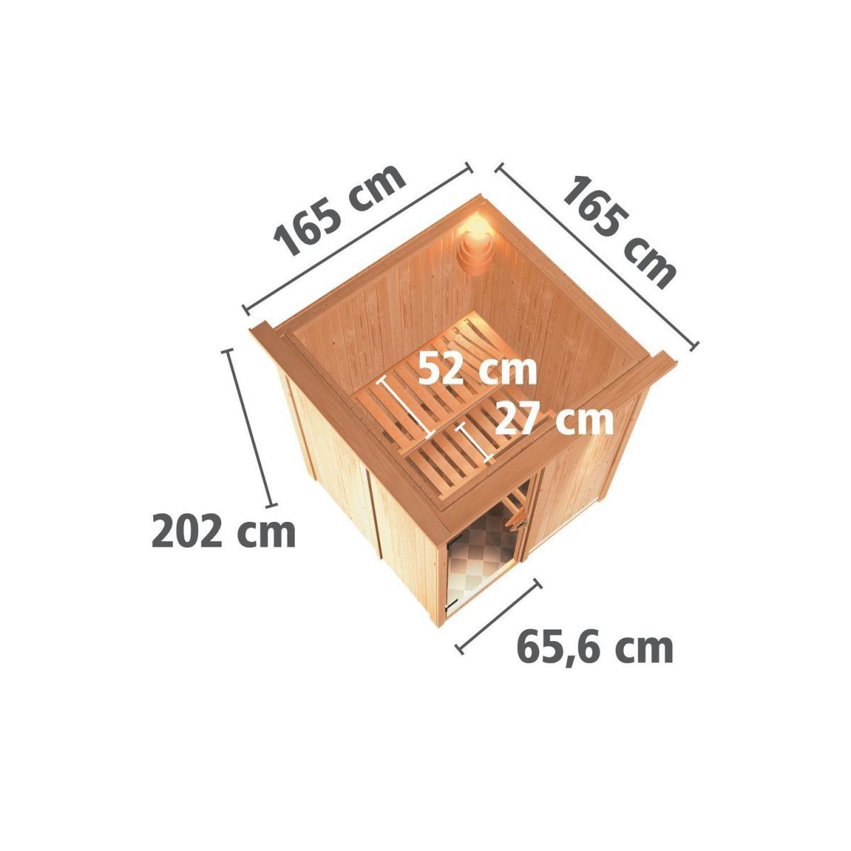Karibu Sauna Minja Fronteinstieg 3,6 kW Ofen integr Strg mit Kranz Energiespartür Bild 12