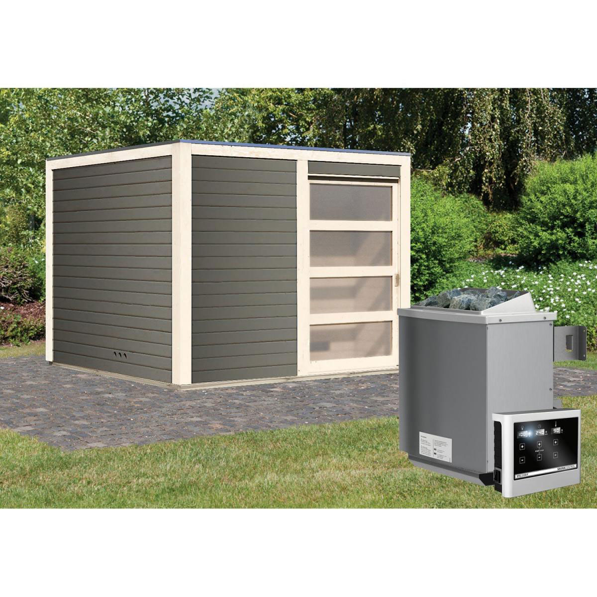 Karibu Saunahaus Cuben 38 mm Ofen 9kW externe St Bild 1