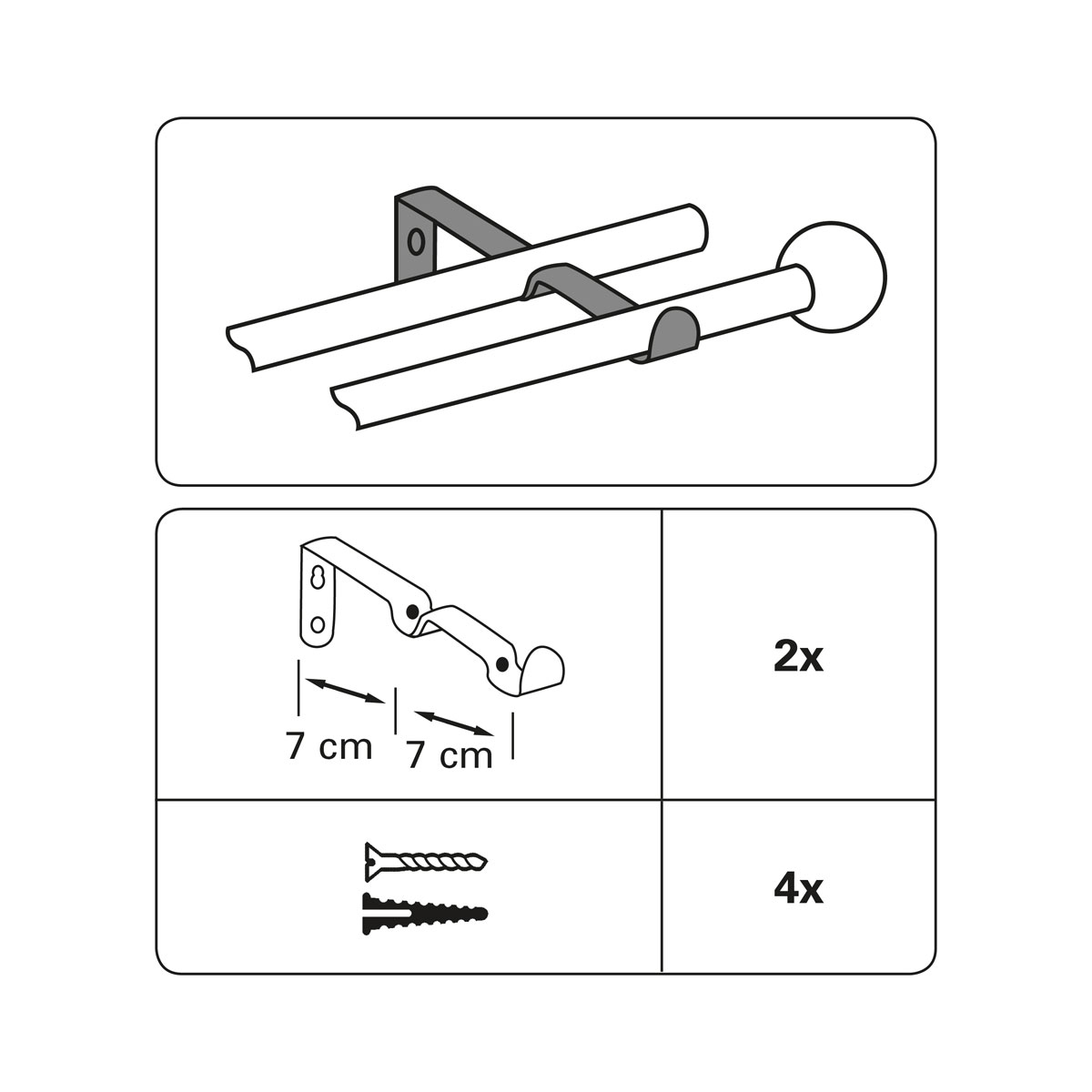 Gardinia Metall-Träger Memphis schwarz 2 läufig 7-14 cm Bild 3