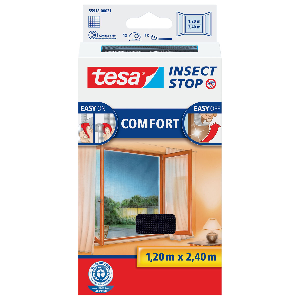Tesa Fliegengitter Comfort 120 x 240 cm anthrazit für bodentiefe Fenster