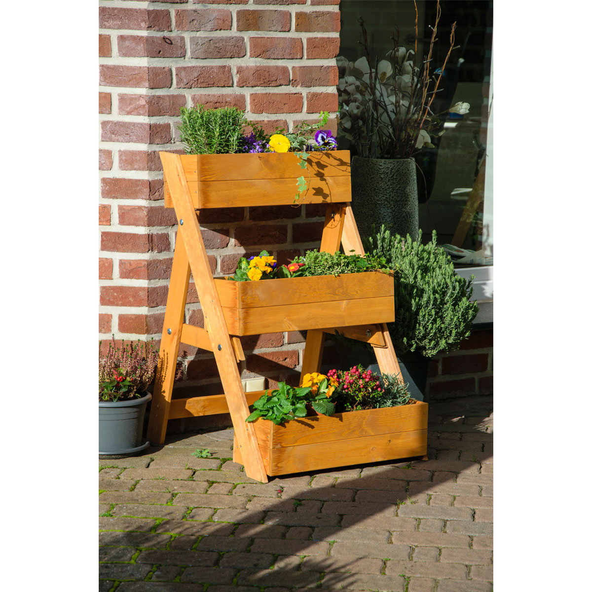 dobar Dreistufige Pflanztreppe 70 x 90 x 60 cm braun Bild 3