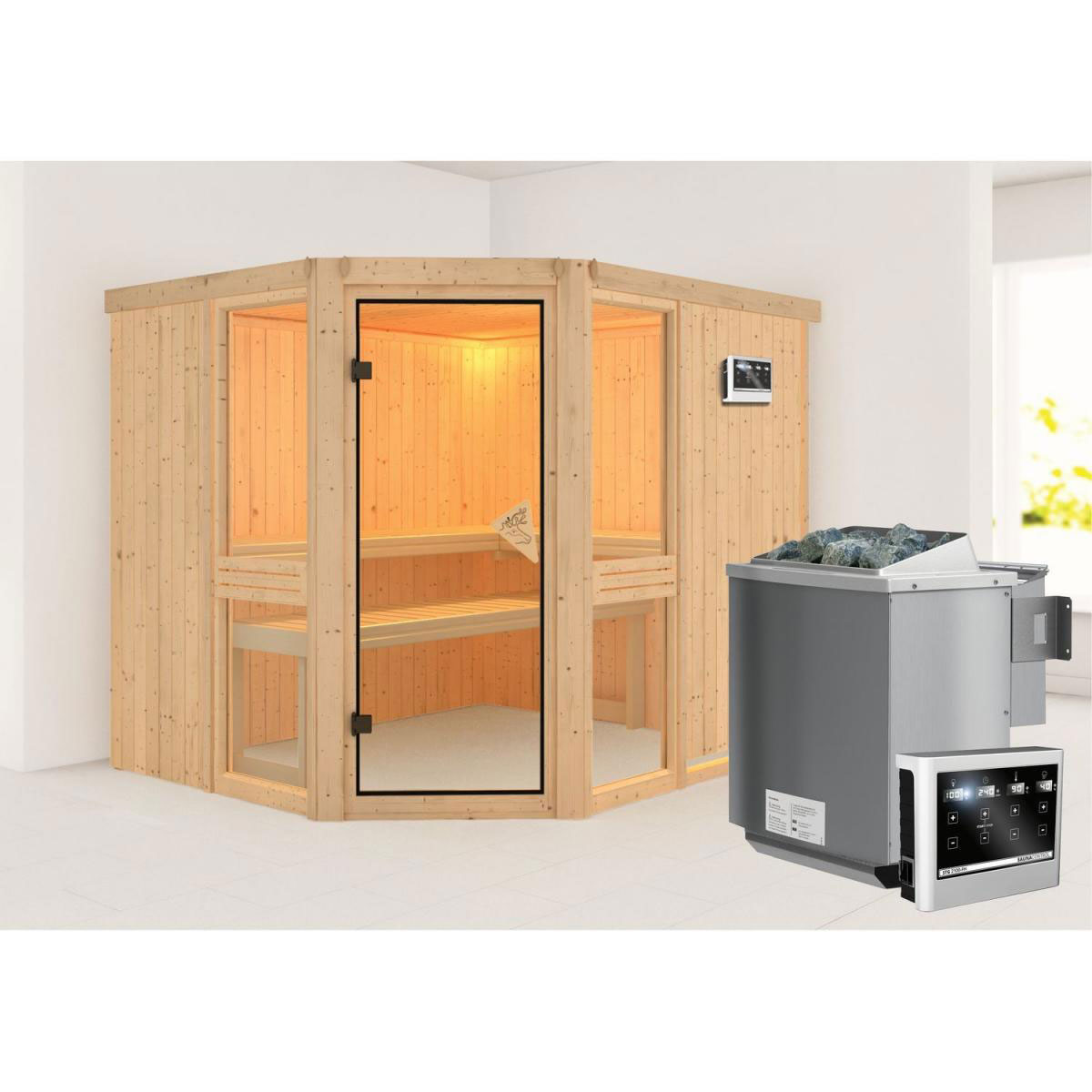 Karibu Amelia 3 Eckeinstieg 9 kW Ofen Bio externe Strg ohne Kranz Bild 8