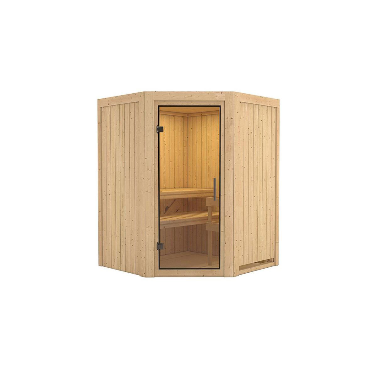 Karibu Sauna Nanja Eckeinstieg ohne Ofen kein Kranz Klarglas-Tür Bild 1