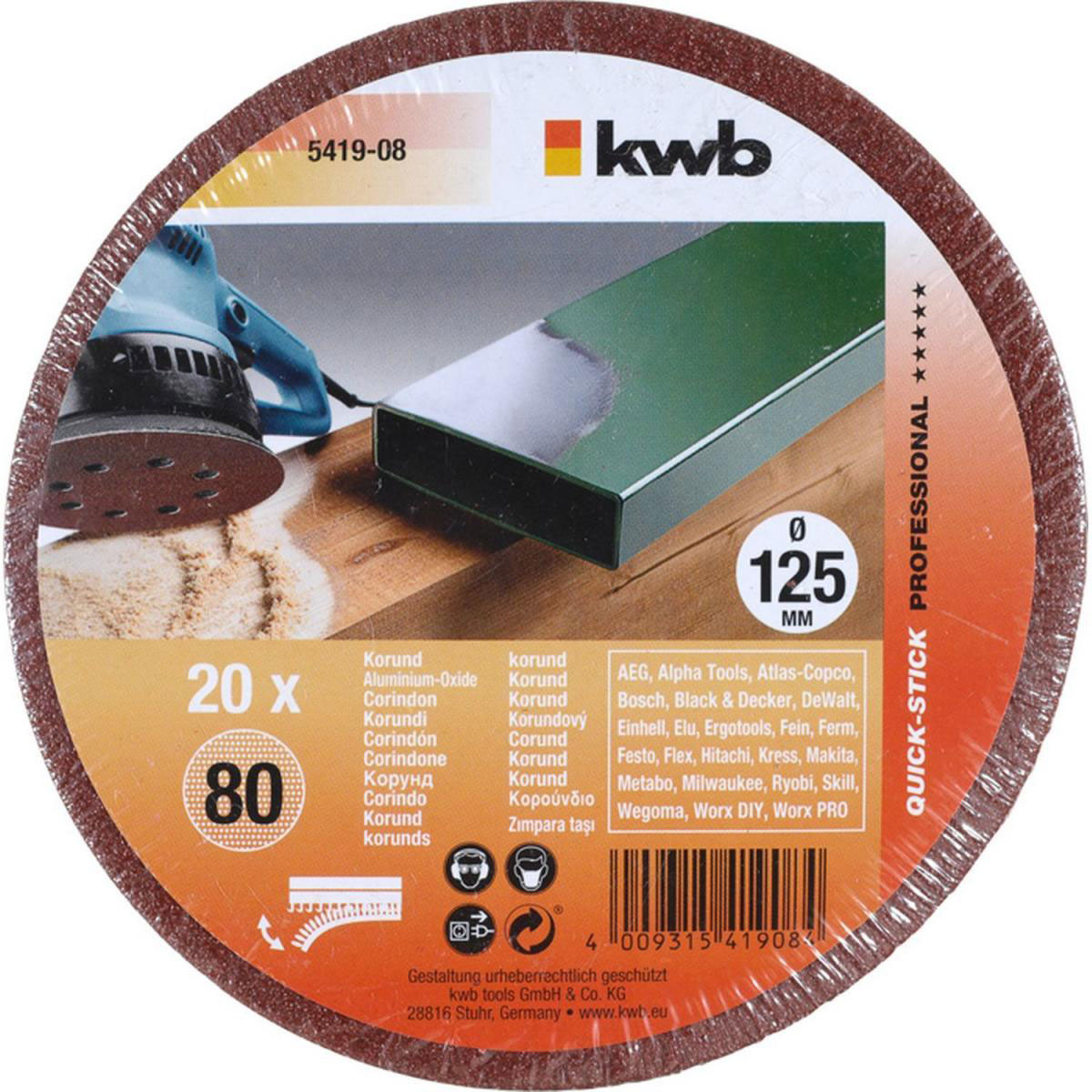 kwb  Schleifscheiben Quick-Stick Holz und Metall Durchmesser 125 mm K80 Bild 2
